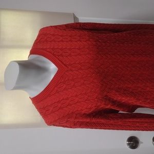 Talbots coral red pima cotton cable knit v-neck sweater. Large
